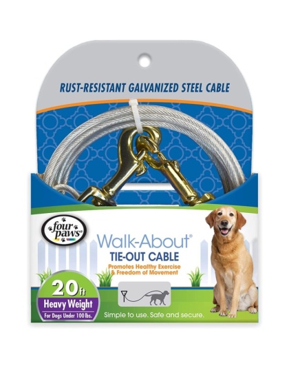 Four Paws Dog Tie Out Cable - Heavy Weight - Black - 20' Long Cable