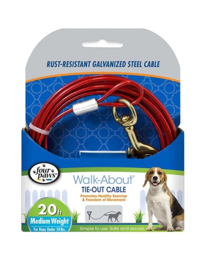 Four Paws Dog Tie Out Cable - Medium Weight - Red - 20" Long Cable