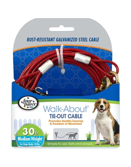 Four Paws Dog Tie Out Cable - Medium Weight - Red - 30" Long Cable