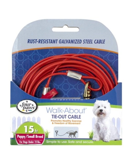 Four Paws Walk-About Puppy Tie-Out Cable for Dogs up to 25 lbs - 15' Long