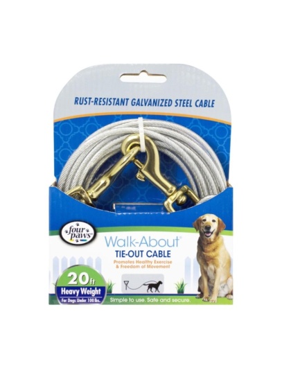 Four Paws Walk-About Tie-Out Cable Heavy Weight for Dogs up to 100 lbs - 20' Long