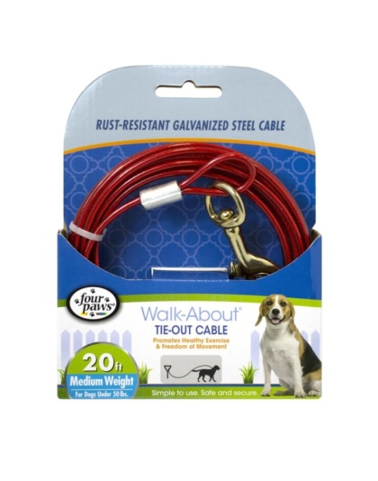 Four Paws Walk-About Tie-Out Cable Medium Weight for Dogs up to 50 lbs - 20' Long