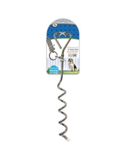 Four Paws Walk About Spiral Tie Out Stake - 19" Silver Spiral Tie Out Stake