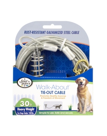 Four Paws Walk-About Tie-Out Cable Heavy Weight for Dogs up to 100 lbs - 30' Long