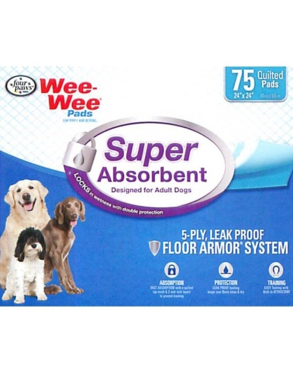 Four Paws Wee Wee Pads - Super Absorbent - 75 Pack - (24"L x 24"W)