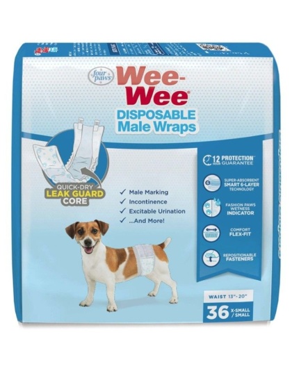 Four Paws Wee Wee Disposable Male Dog Wraps X-Small/Small - 36 count