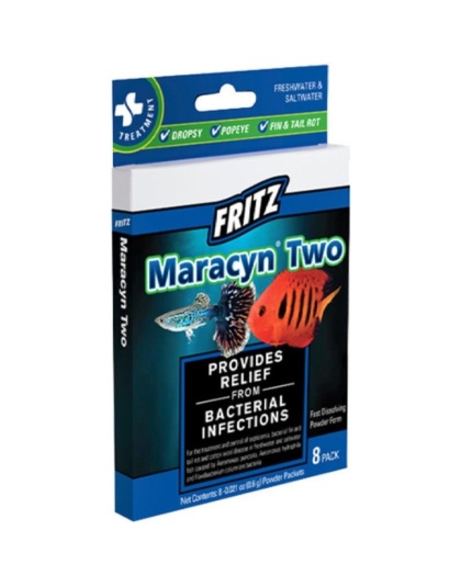 Fritz Maracyn Two Bacterial Medication Powder for Freshwater and Saltwater Aquariums - 8 Count
