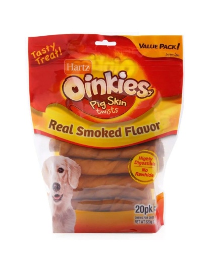 Hartz Oinkies Pig Skin Twists - Real Smoked Flavor - Regular - 5" Long - 20 Pack