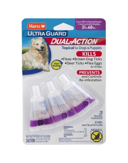 Hartz UltraGuard Dual Action Topical Flea and Tick Prevention for Medium Dogs (31 - 60 lbs) - 3 count