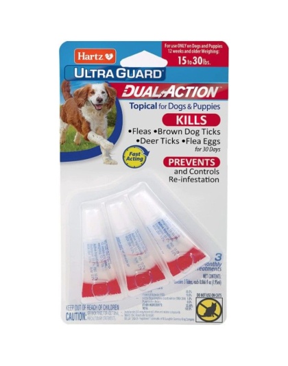 Hartz UltraGuard Dual Action Topical Flea and Tick Prevention for Small Dogs (15 - 30 lbs) - 3 count