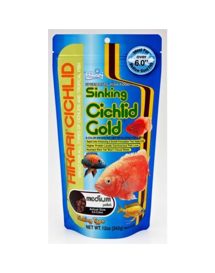 Hikari Cichlid Gold Color Enhancing Sinking Fish Food - Medium Pellet - 12 oz