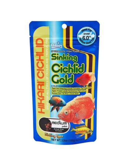 Hikari Cichlid Gold Color Enhancing Sinking Fish Food - Medium Pellet - 3.5 oz