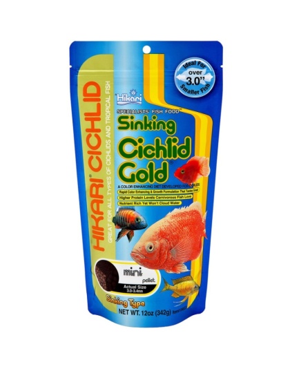 Hikari Cichlid Gold Color Enhancing Sinking Fish Food - Mini Pellet - 12 oz