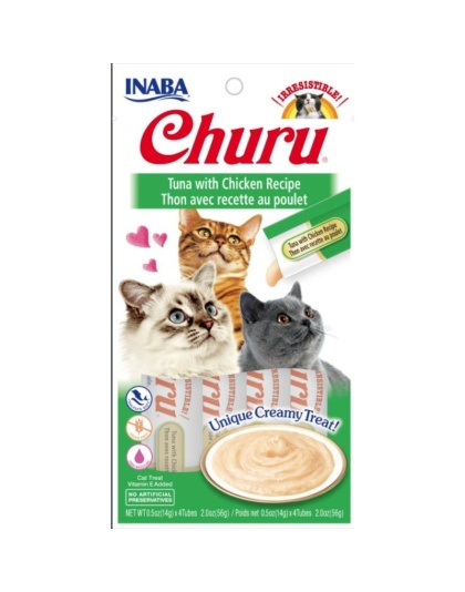 Inaba Churu Tuna with Chicken Recipe Creamy Cat Treat - 4 count