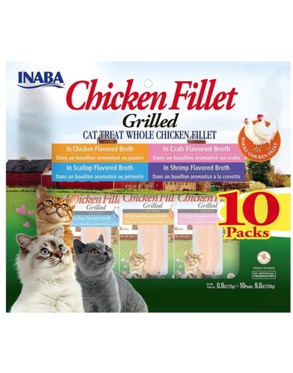 Inaba Chicken Fillet Cat Treat Whole Chicken Fillet Variety Pack - 10 count