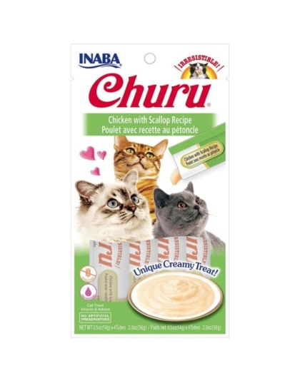 Inaba Churu Chicken with Scallop Recipe Creamy Cat Treat - 4 count