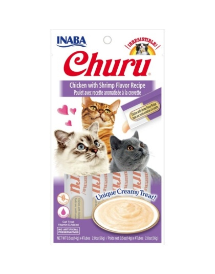 Inaba Churu Chicken with Shrimp Flavor Recipe Creamy Cat Treat - 4 count