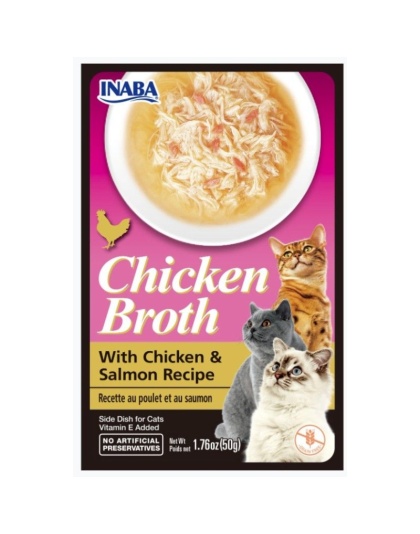 Inaba Chicken Broth with Chicken and Salmon Recipe Side Dish for Cats - 1.76 oz