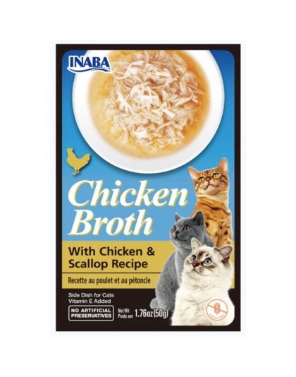 Inaba Chicken Broth with Chicken and Scallop Recipe Side Dish for Cats - 1.76 oz