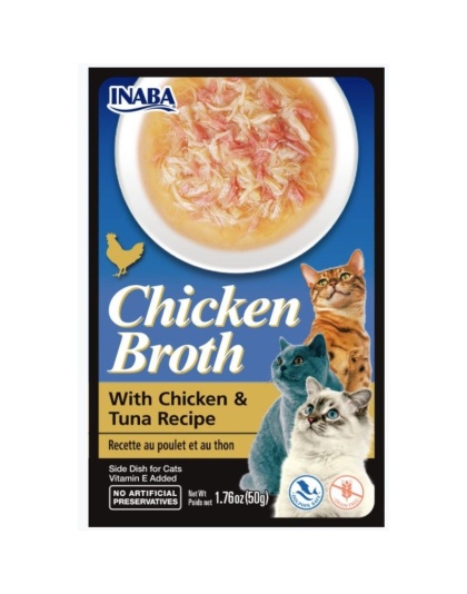 Inaba Chicken Broth with Chicken and Tuna Recipe Side Dish for Cats - 1.76 oz