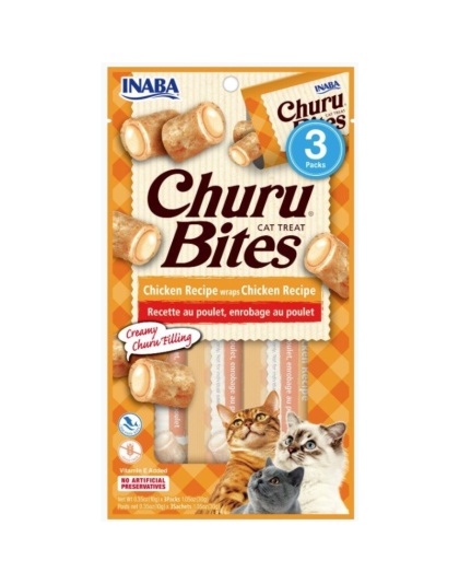 Inaba Churu Bites Cat Treat Chicken Recipe wraps Chicken Recipe - 3 count
