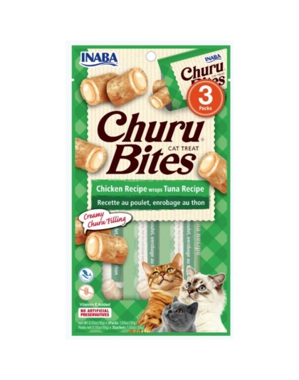Inaba Churu Bites Cat Treat Chicken Recipe wraps Tuna Recipe - 4 count