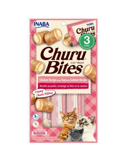 Inaba Churu Bites Cat Treat Chicken Recipe wraps Tuna with Salmon Recipe - 3 count