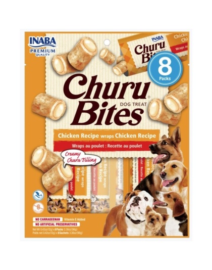 Inaba Churu Bites Dog Treat Chicken Recipe wraps Chicken Recipe - 8 count