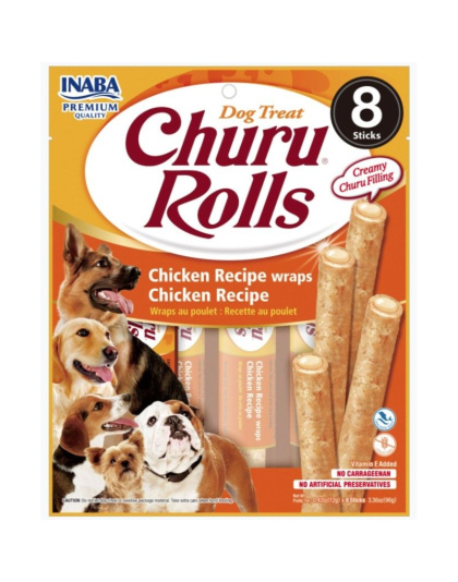 Inaba Churu Rolls Dog Treat Chicken Recipe wraps Chicken Recipe - 8 count
