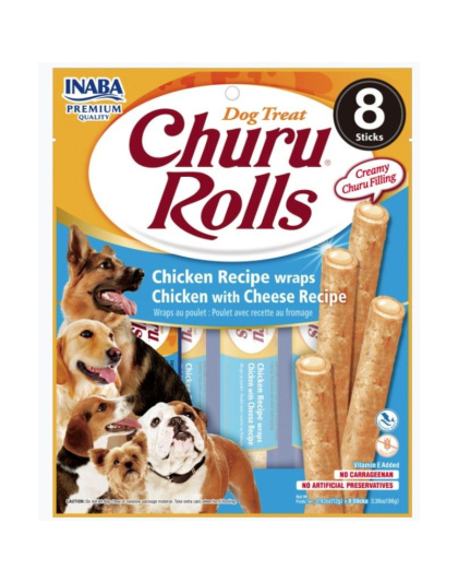 Inaba Churu Rolls Dog Treat Chicken Recipe wraps Chicken with Cheese Recipe - 8 count
