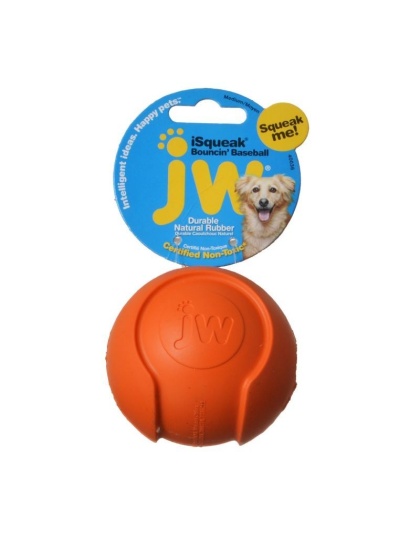 JW Pet iSqueak Bouncing Baseball Rubber Dog Toy - Medium - 3" Diameter