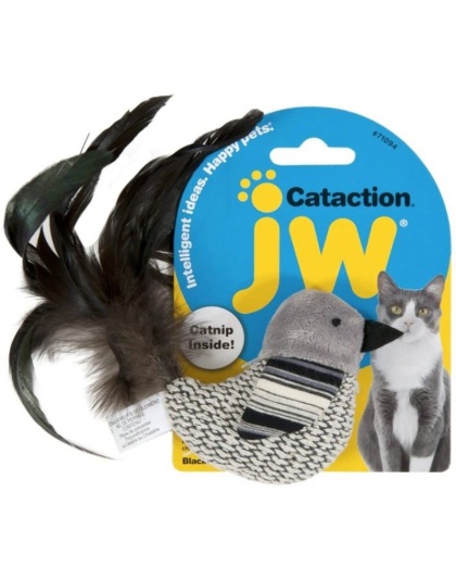 JW Pet Cataction Catnip Black And White Bird Cat Toy With Feather Tail  - 1 count