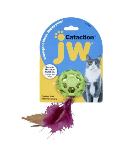 JW Pet Cataction Feather Ball Toy With Bell Interactive Cat Toy  - 1 count