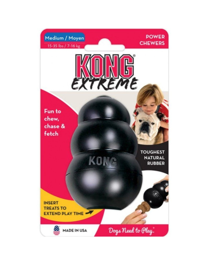 KONG Extreme KONG Dog Toy - Black - Medium - Dogs 15-35 lbs (3.5" Tall x 1" Diameter)