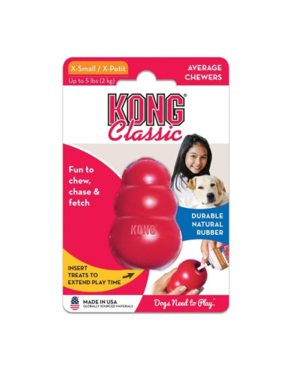 KONG Classic Dog Toy - Red - X-Small - Dogs up to 5 lbs (2.25" Tall x .5" Diameter)