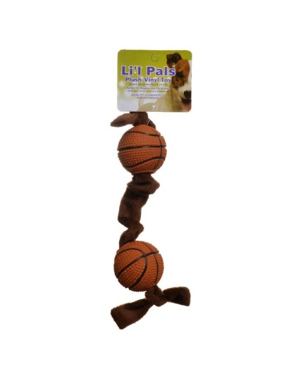 Li'l Pals Plush Basketball Plush Tug Dog Toy - Brown - Basketball Plush Tug Dog Toy