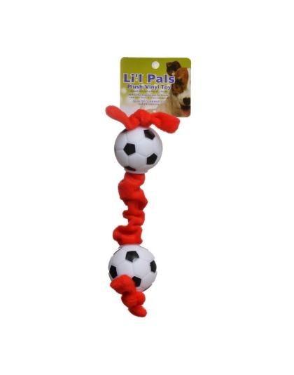 Li'l Pals Soccer Ball Plush Tug Dog Toy - Red, Black & White - Soccer Ball Plush Tug Dog Toy