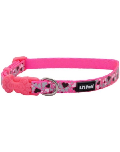 Li'L Pals Reflective Collar - Pink with Hearts - 6-8"L x 3/8"W