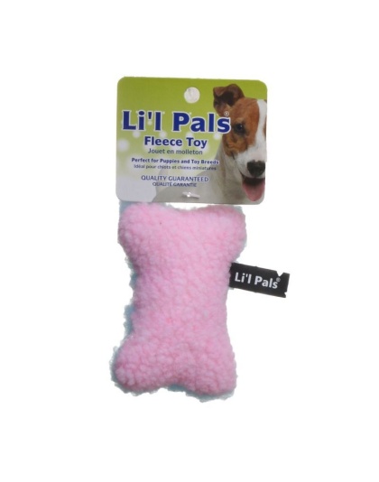 Li'l Pals Fleece Bone Toy for Dogs & Puppies - Plush Pink Dog Bone Toy
