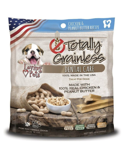Loving Pets Totally Grainless Dental Care Chews - Chicken & Peanut Butter - Toy/Small Dogs - 6 oz - (Dogs up to 15 lbs)