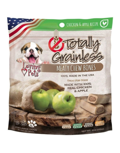 Loving Pets Totally Grainless Meaty Chew Bones - Chicken & Apple - Large Dogs - 6 oz - (Dogs 41+ lbs)