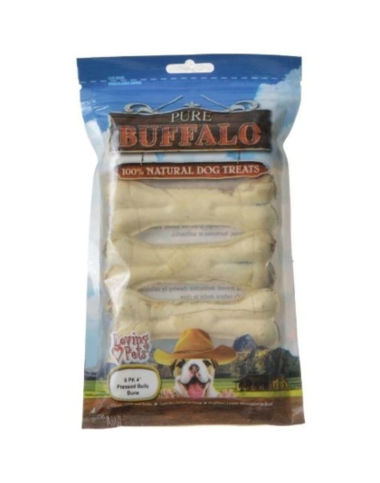 Loving Pets Pure Buffalo Dog Treats - Pressed Bully Bone - 4" Bones (5 Pack)