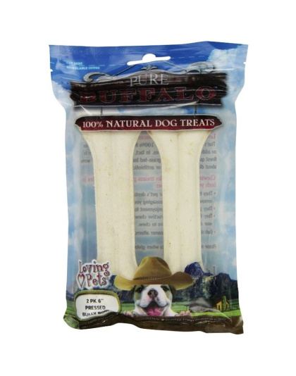 Loving Pets Pure Buffalo Dog Treats - Pressed Bully Bone - 6" Bones (2 Pack)