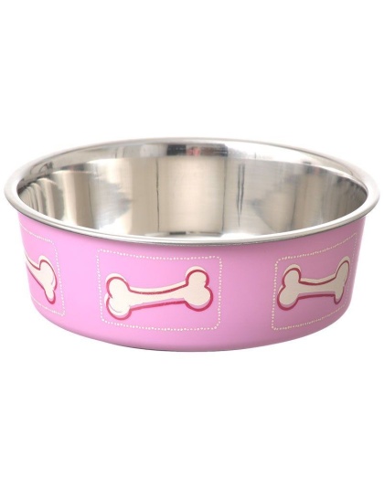 Loving Pets Stainless Steel & Coastal Pink Bella Bowl with Rubber Base - Small - 1.25 Cups (5.5"D x 2"H)