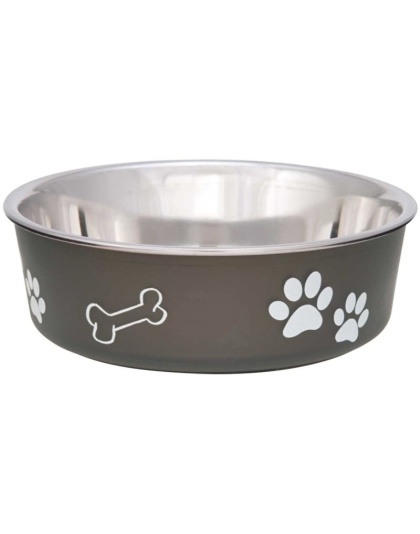 Loving Pets Stainless Steel & Espresso Dish with Rubber Base - Small - 5.5" Diameter