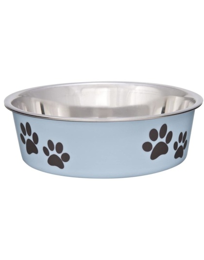 Loving Pets Stainless Steel & Light Blue Dish with Rubber Base - Small - 5.5" Diameter