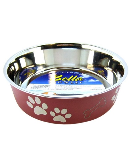 Loving Pets Stainless Steel & Merlot Dish with Rubber Base - Large - 8.5" Diameter