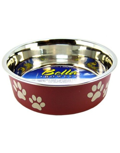 Loving Pets Stainless Steel & Merlot Dish with Rubber Base - Small - 5.5" Diameter
