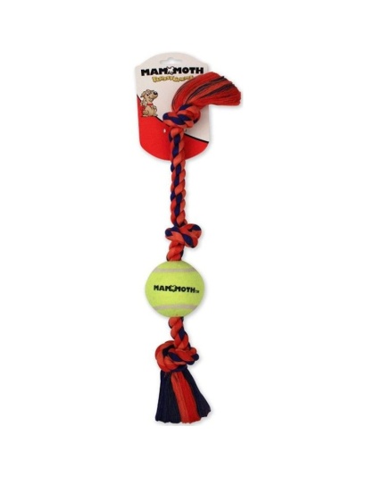 Mammoth Pet Flossy Chews Color 3 Knot Tug with Tennis Ball - Assorted Colors - Mini (11"L)