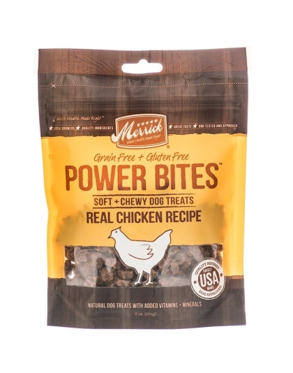 Merrick Power Bites Soft & Chewy Dog Treats - Real Chicken Recipe - 6 oz